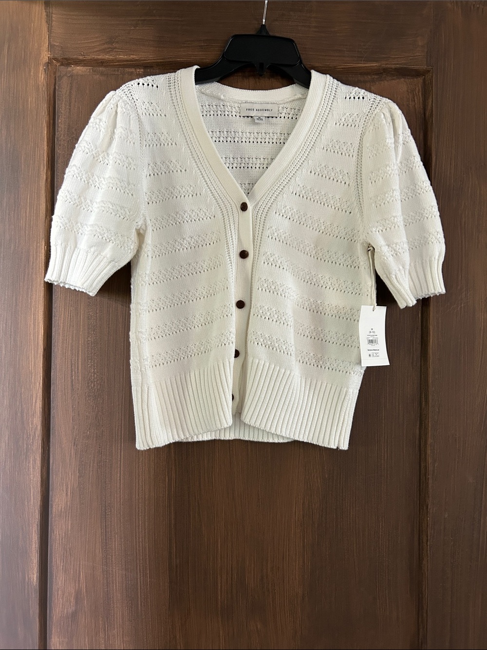 Free Assembly Ivory Short-Sleeve Open-Knit Cardigan